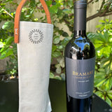 Personalised canvas and leather wine carrier with company logo