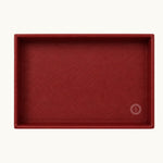 Plain red desk tray showing the available logo placement area