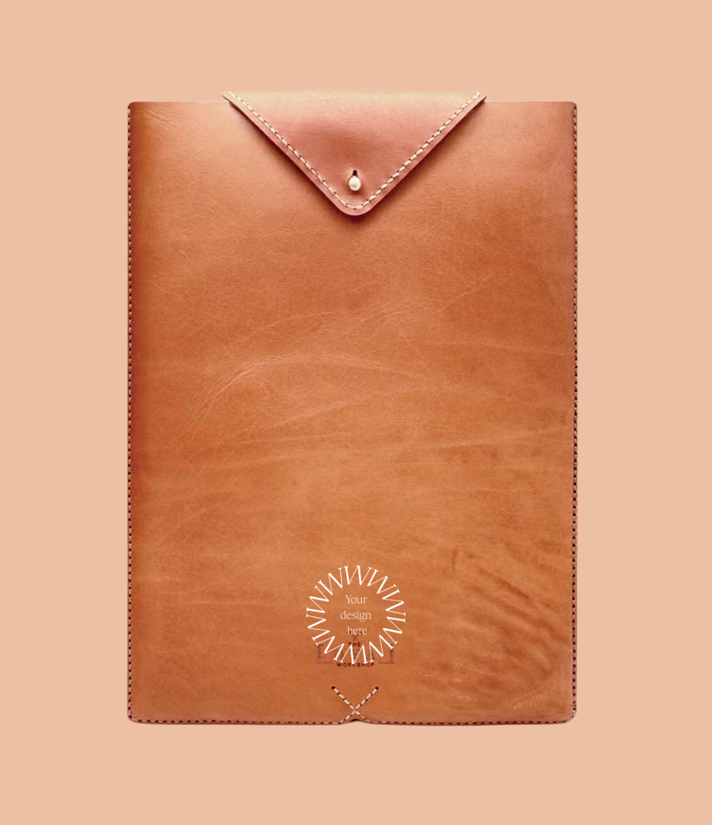 Personalised vegan leather laptop sleeve, high end corporate gift for clients and executive meetings
