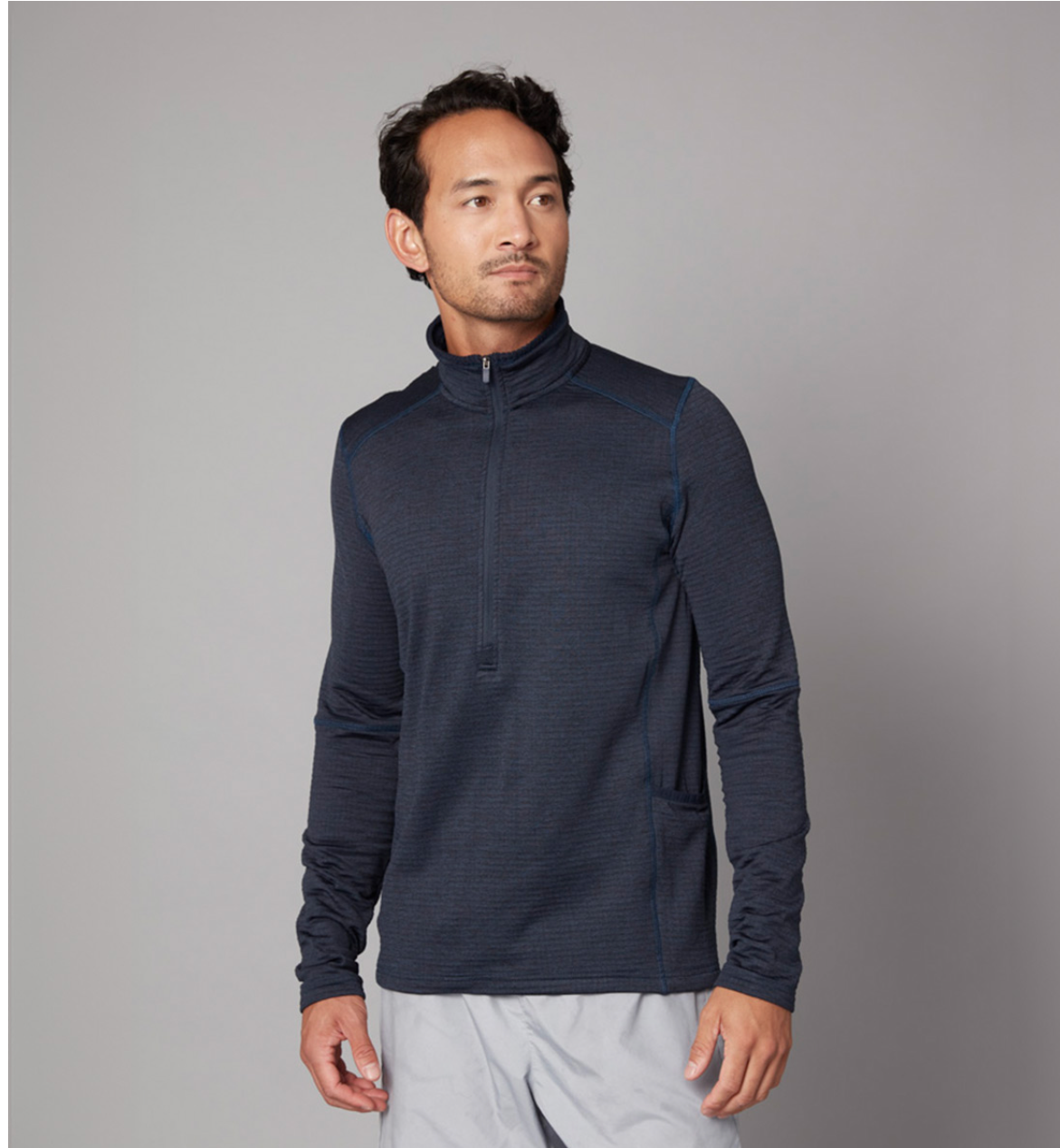 men zip neck jumper. Sustainable apparel 