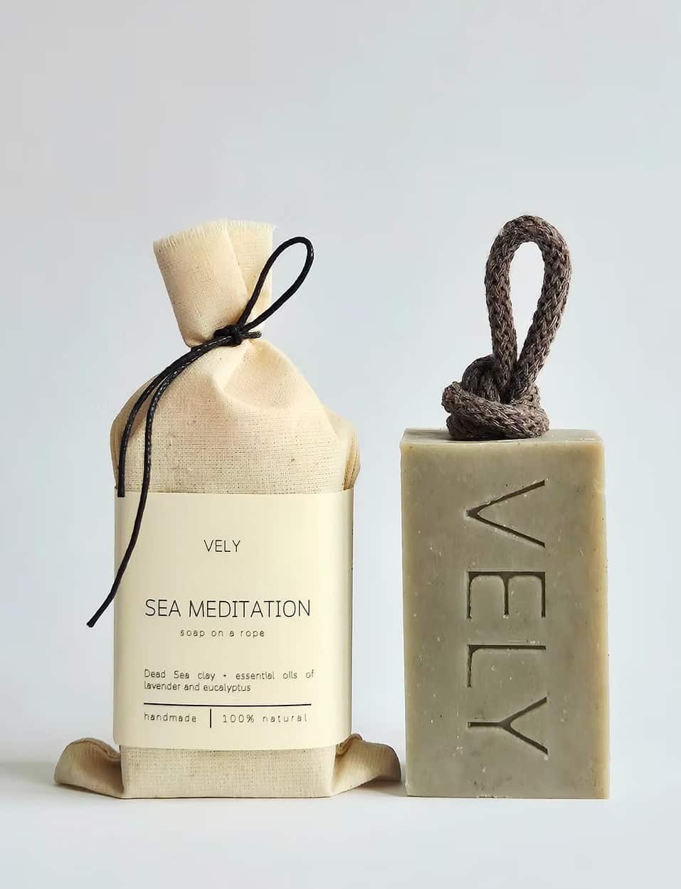 Sea Meditation natural soap on a rope with cotton gift bag