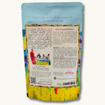 Back of Sea of Daffodils dark chocolate buttons bag with product and ingredient information