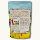 Back of Sea of Daffodils dark chocolate buttons bag with product and ingredient information