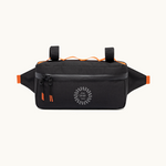 Black recycled PET water-resistant frame bag closed, premium eco swag from women-owned businesses 