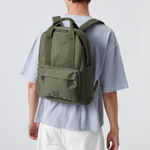 Sustainable Vegan Backpack Olive with padded laptop sleeve, custom logo option.