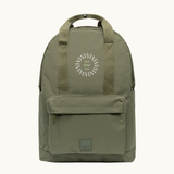 Vegan Backpack Olive made from recycled PET bottles, customise with your logo, women-owned brand.
