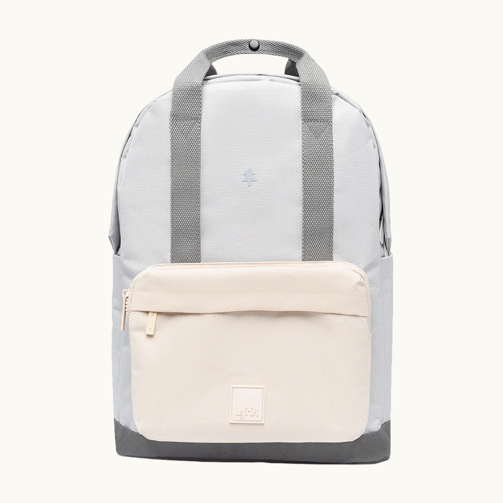 Sustainable Vegan Backpack grey 15L, recycled PET, custom logo option.