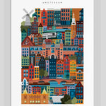 Amsterdam Blockprint featuring the Rijksmuseum, Stedelijk Museum, Van Gogh Museum and De Gooyer Windmill, employee appreciation gift