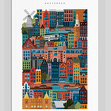Amsterdam Blockprint featuring the Rijksmuseum, Stedelijk Museum, Van Gogh Museum and De Gooyer Windmill, employee appreciation gift