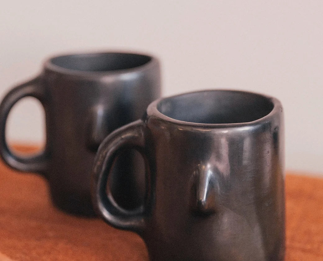 Artisan Clay Coffee Mug in black, two mugs