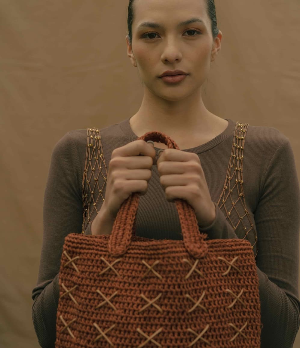 Brown luxury artisan crochet tote bag VIP executive corporate gift women owned business UK