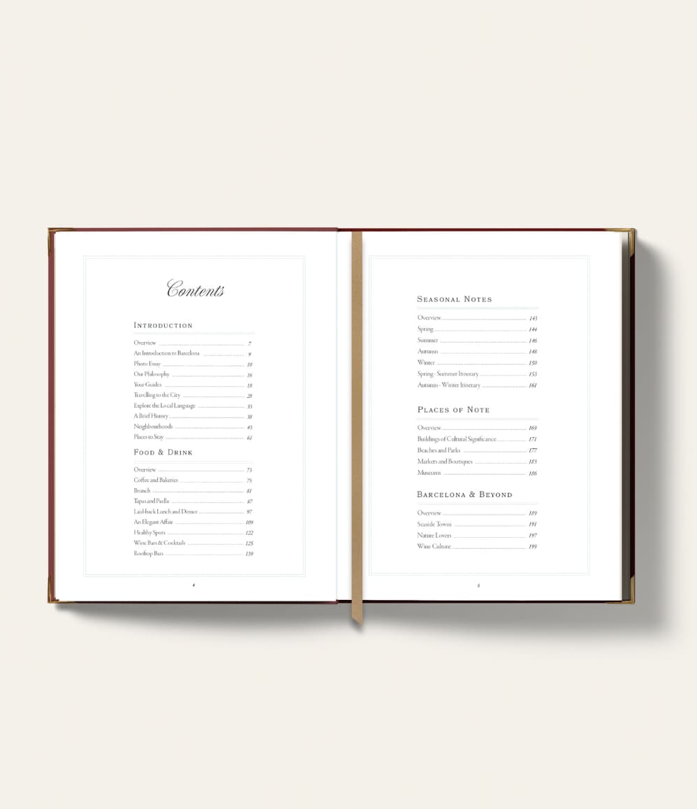 Barcelona Travel Guide, contents page
