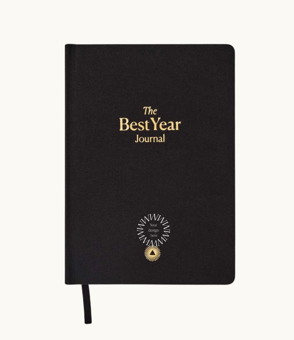 Best Year Journal, front cover in black, showing logo placement