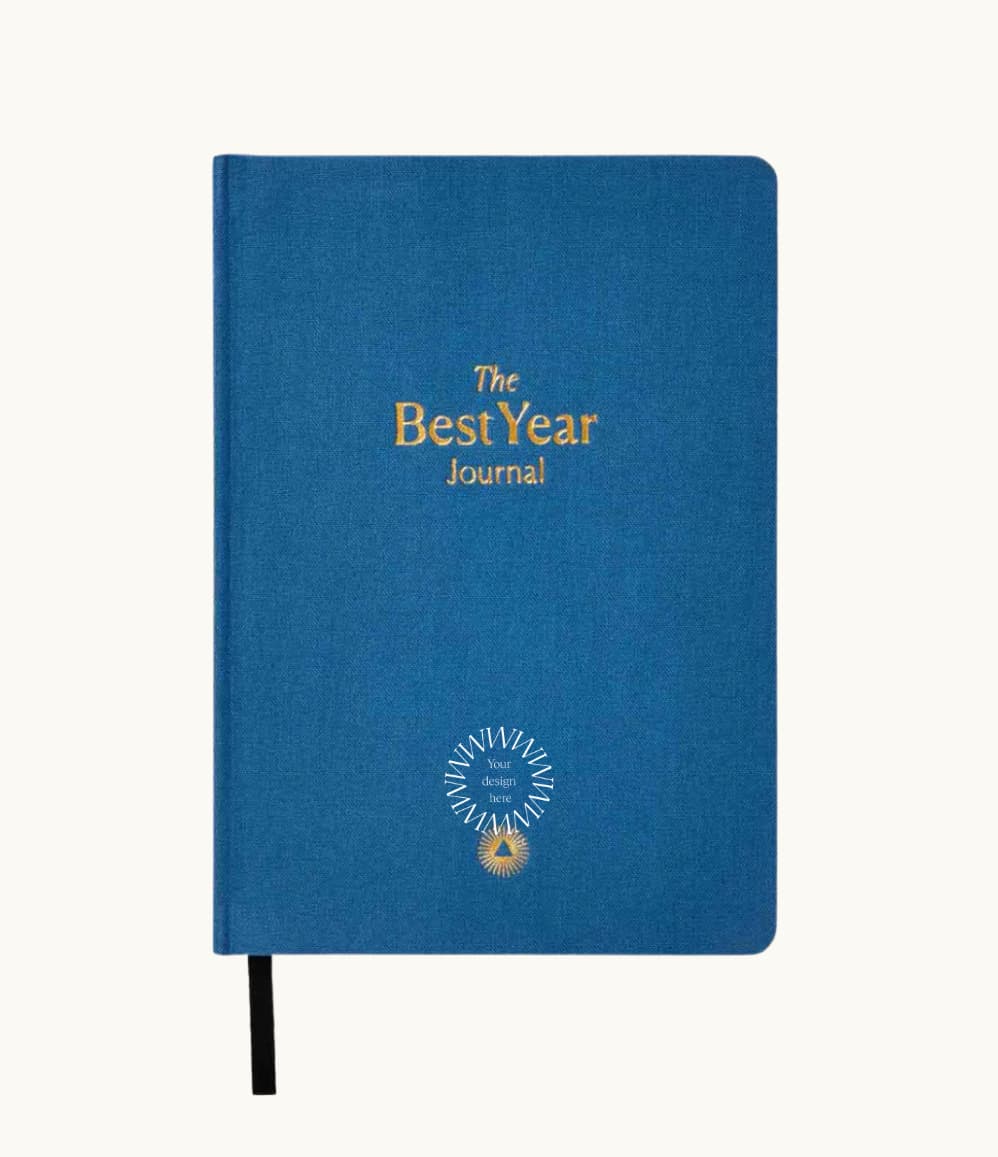 Best Year Journal, front cover in blue, showing logo placement