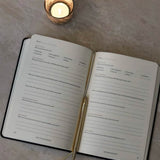 Best Year Journal, open and styled, showing pages with prompts