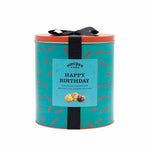 Birthday Gourmet Popcorn Tin, blue, Happy Birthday label, chocolate, caramel and birthday cake flavours
