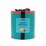 Birthday Gourmet Popcorn Tin, blue, Happy Birthday label, chocolate, caramel and birthday cake flavours