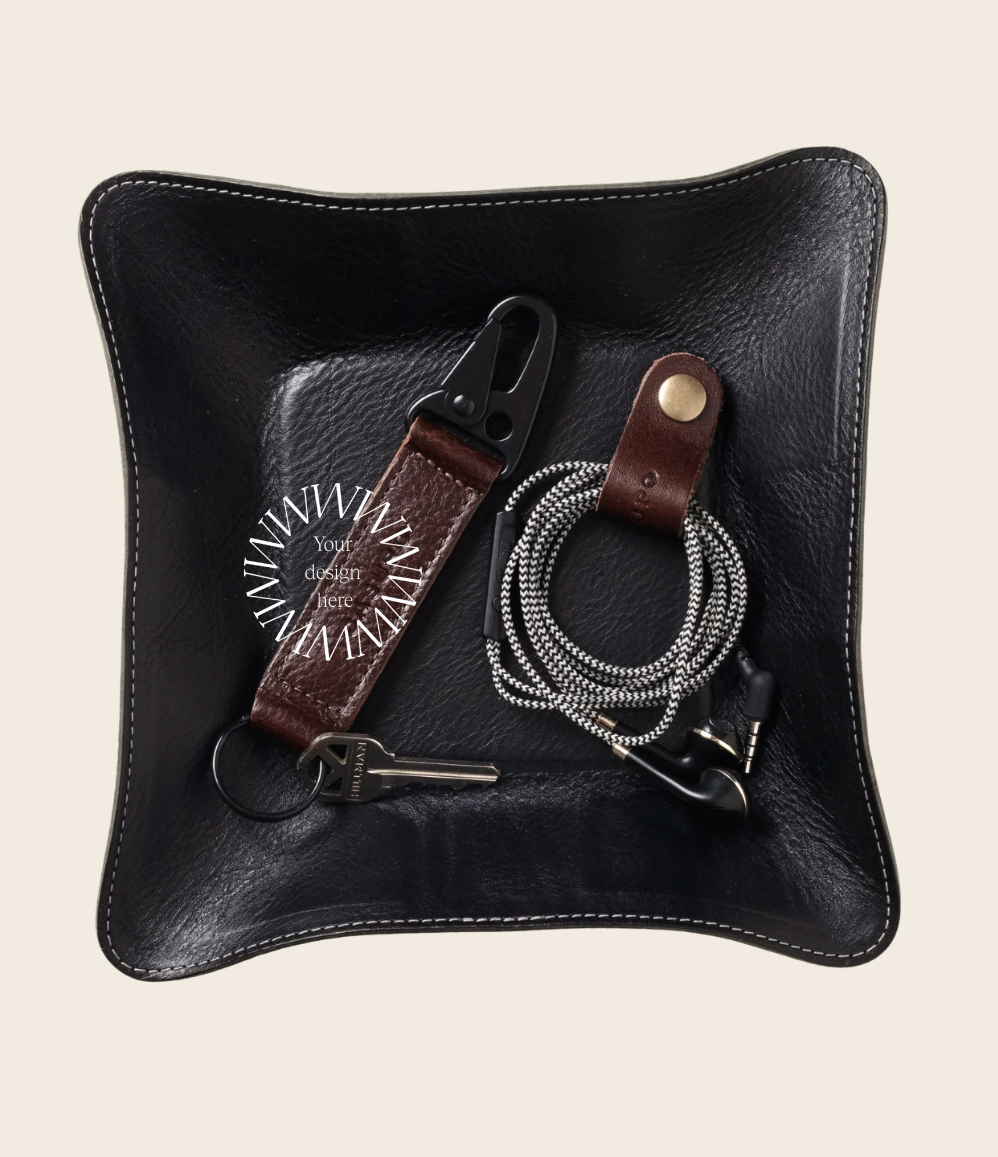 Black leather travel valet tray for corporate executive gifts
