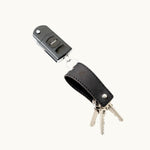 Black vegan leather keyring sustainable corporate gift with impact for clients and executive gifting
