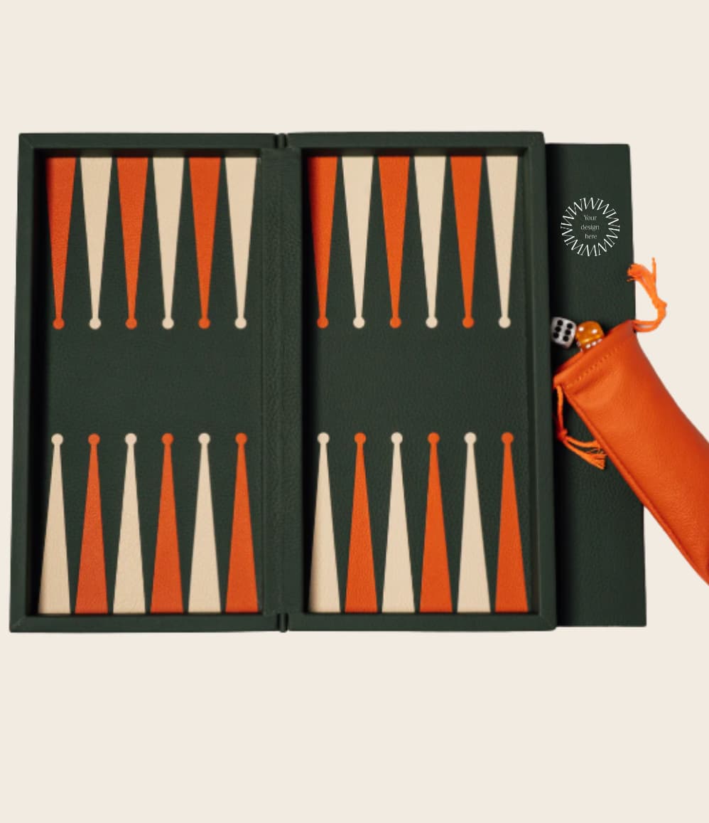 Green booklet leather backgammon set, a premium executive gift handcrafted from genuine leather.