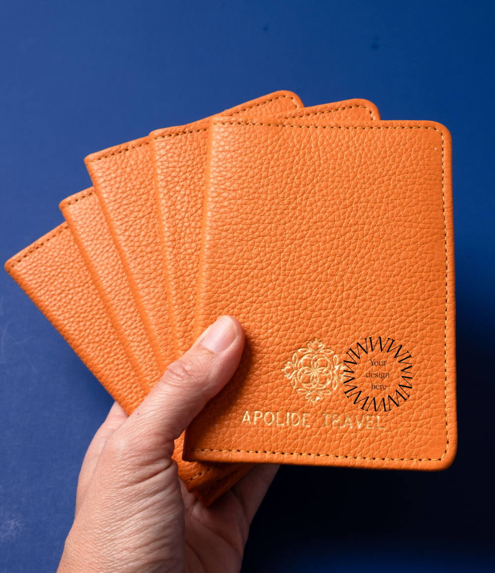 Branded leather passport wallet with RFID premium corporate gift