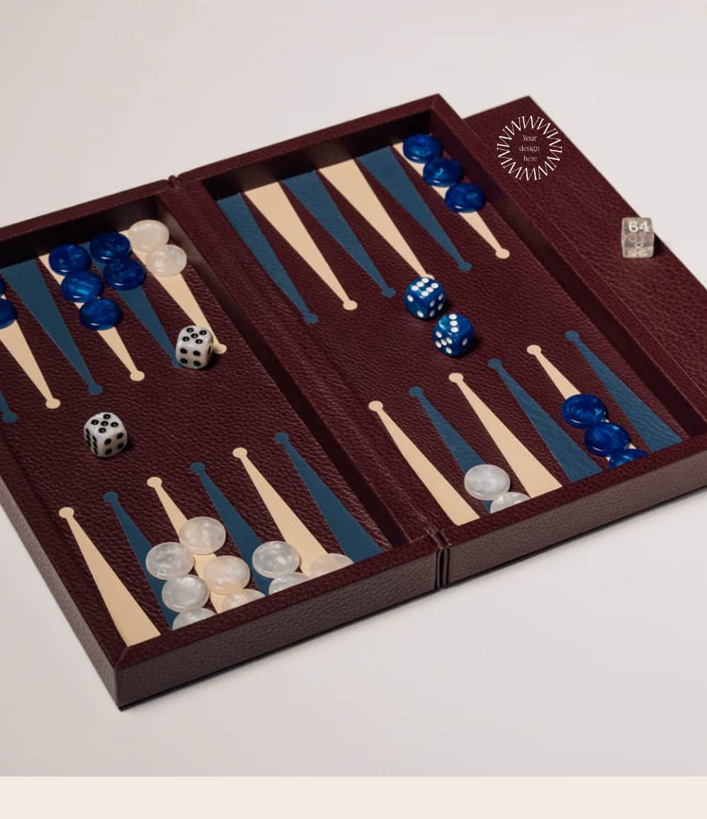 Burgundy Booklet Leather Backgammon Set personalised with company logo or initials