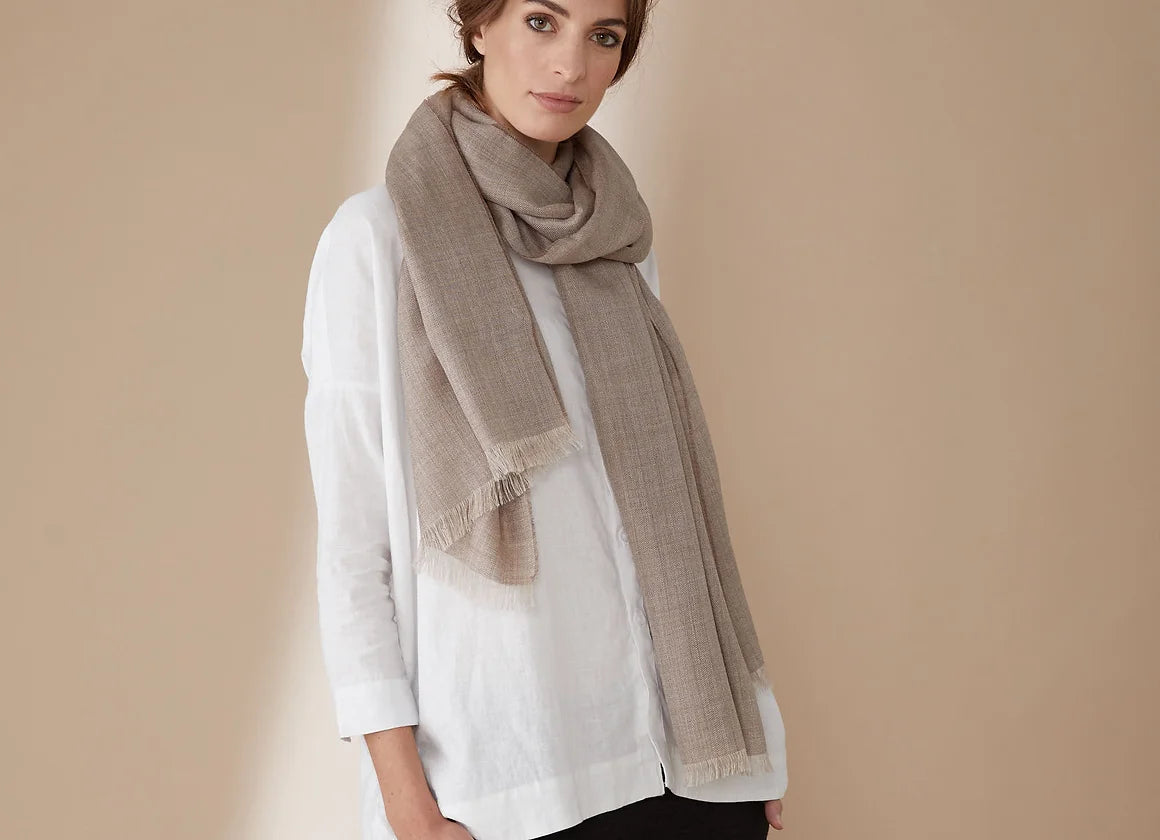 Baby Alpaca and wool shawl neutral colours 
