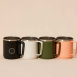 Camp Mug in black, showing logo placement