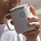 Camp Mug in bone, showing logo placement