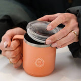 Camp Mug in clay, showing logo placement