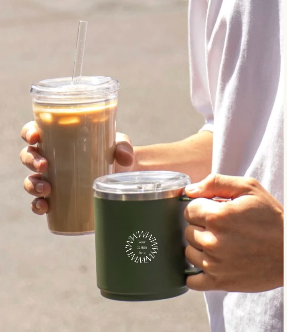 Camp Mug in pine, showing logo placement