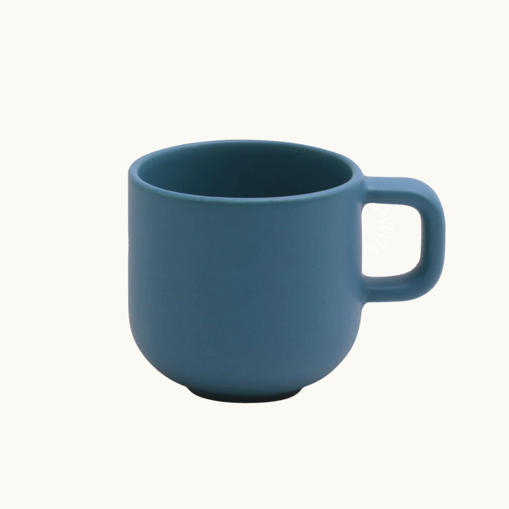 350ml ceramic coffee cup in blue, sustainable drinkware for corporate gifting