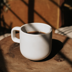 Sustainable 350ml ceramic cappuccino cup in white, artisan made for corporate gifting