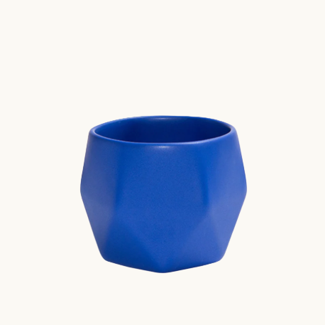 Detail of ceramic coffee cup in blue. dishwasher and microwave safe. Sustainable client thank you gifts