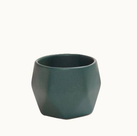 Detail of ceramic coffee cup in green. dishwasher and microwave safe. Sustainable client thank you gifts