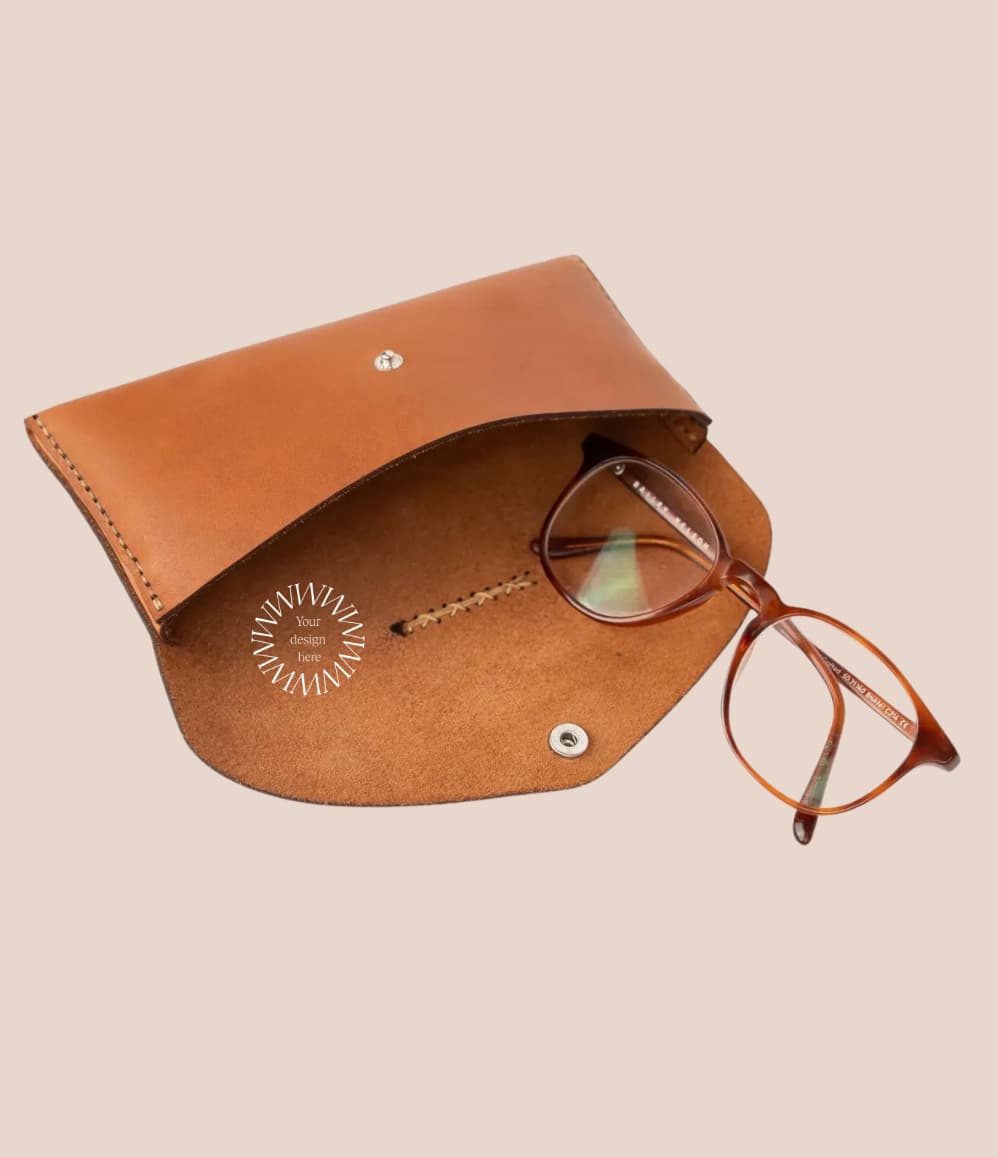 Hand-stitched clay leather organiser pouch with snap clasp, personalise it with your company logo