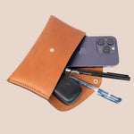 Clay veg-tanned leather organiser pouch, a branded gift for conferences, employees and events