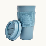 Blue compostable 16oz tumbler, co-brand for sustainable merch and eco swag