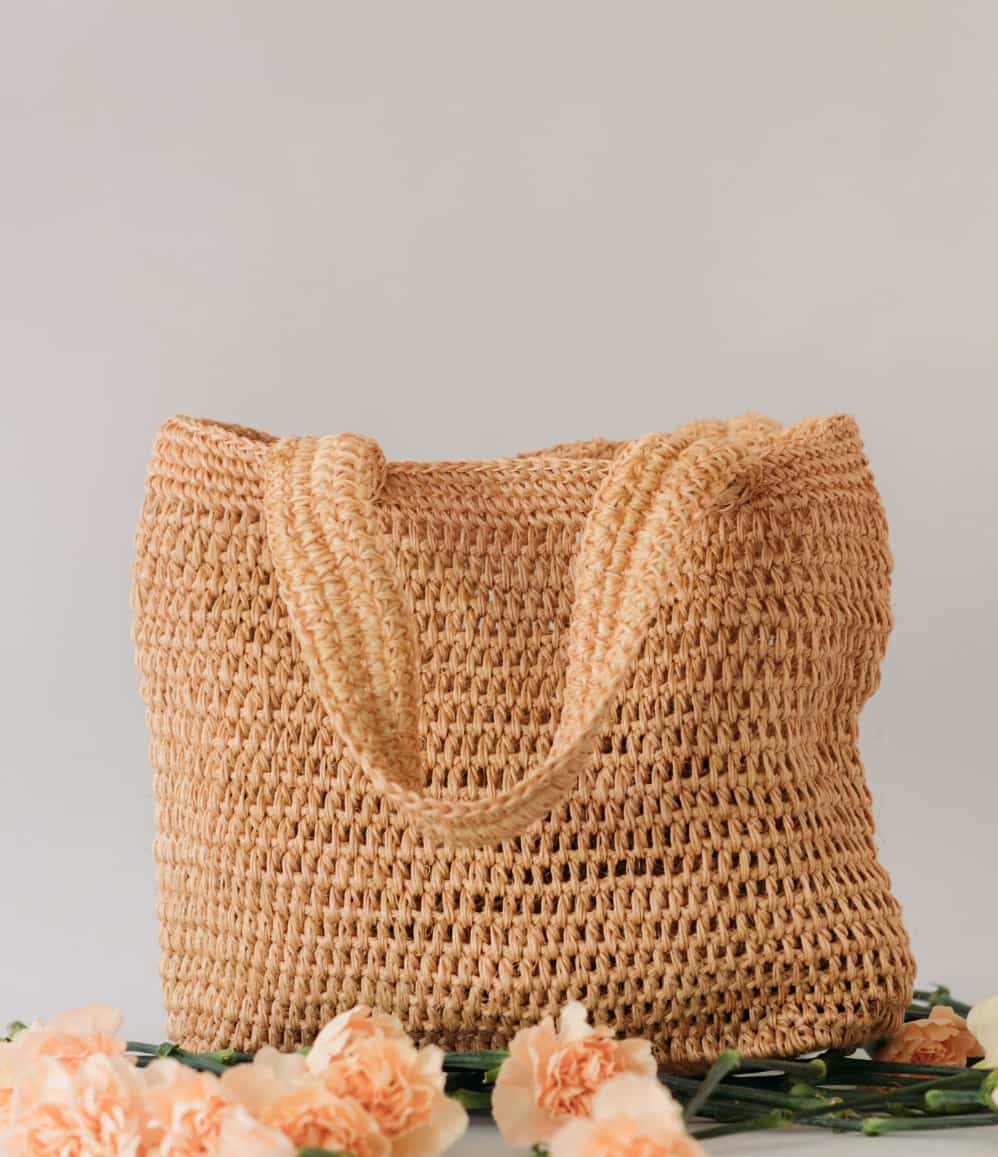 Single colour handwoven crochet tote bag premium VIP client gift UK