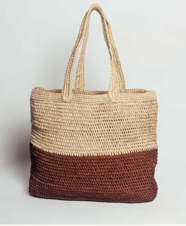 Brown and beige natural colours handwoven crochet tote bag premium for VIP client gift UK