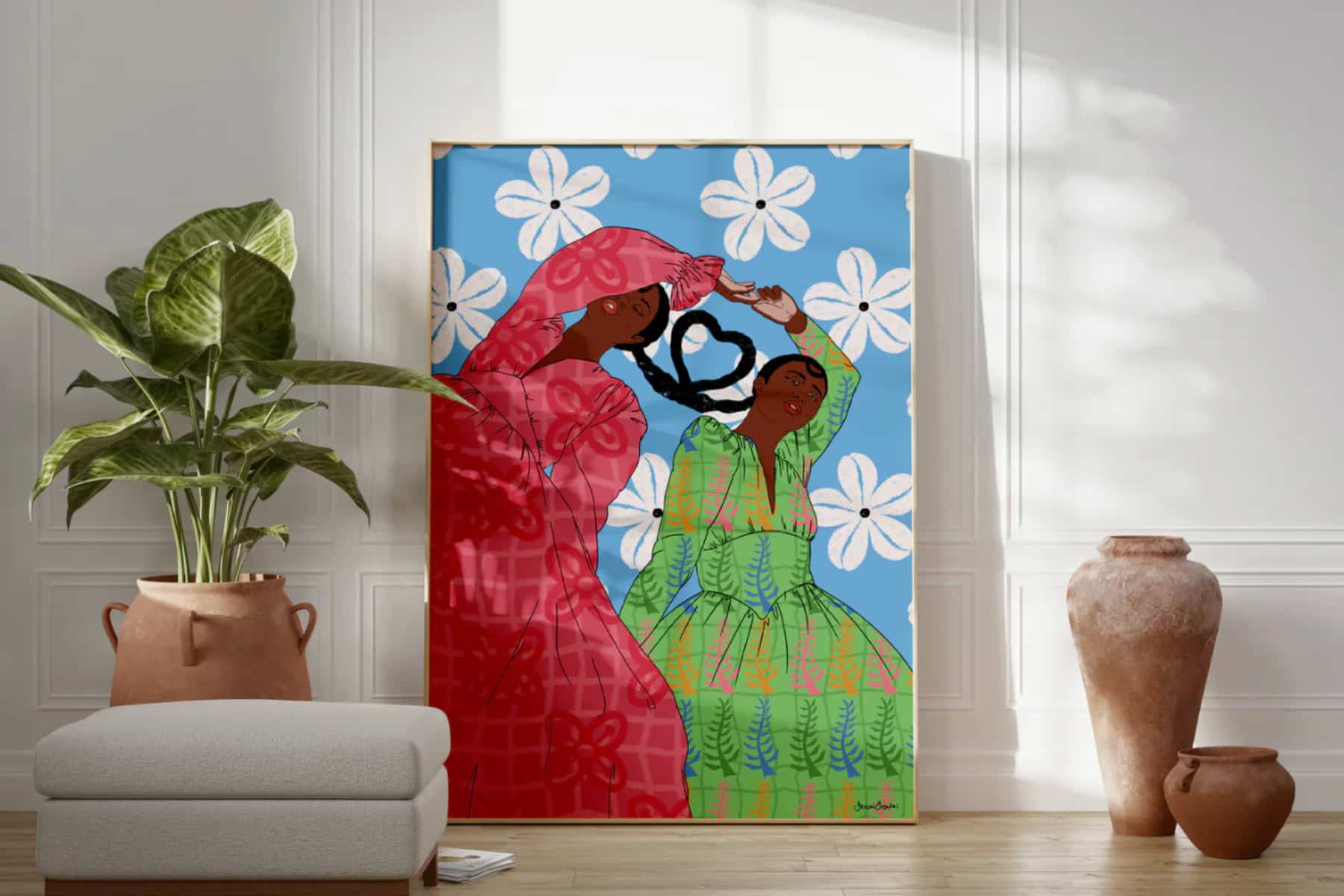 Better Days Art Print by Dorca Creates framed and displayed in a contemporary living room
