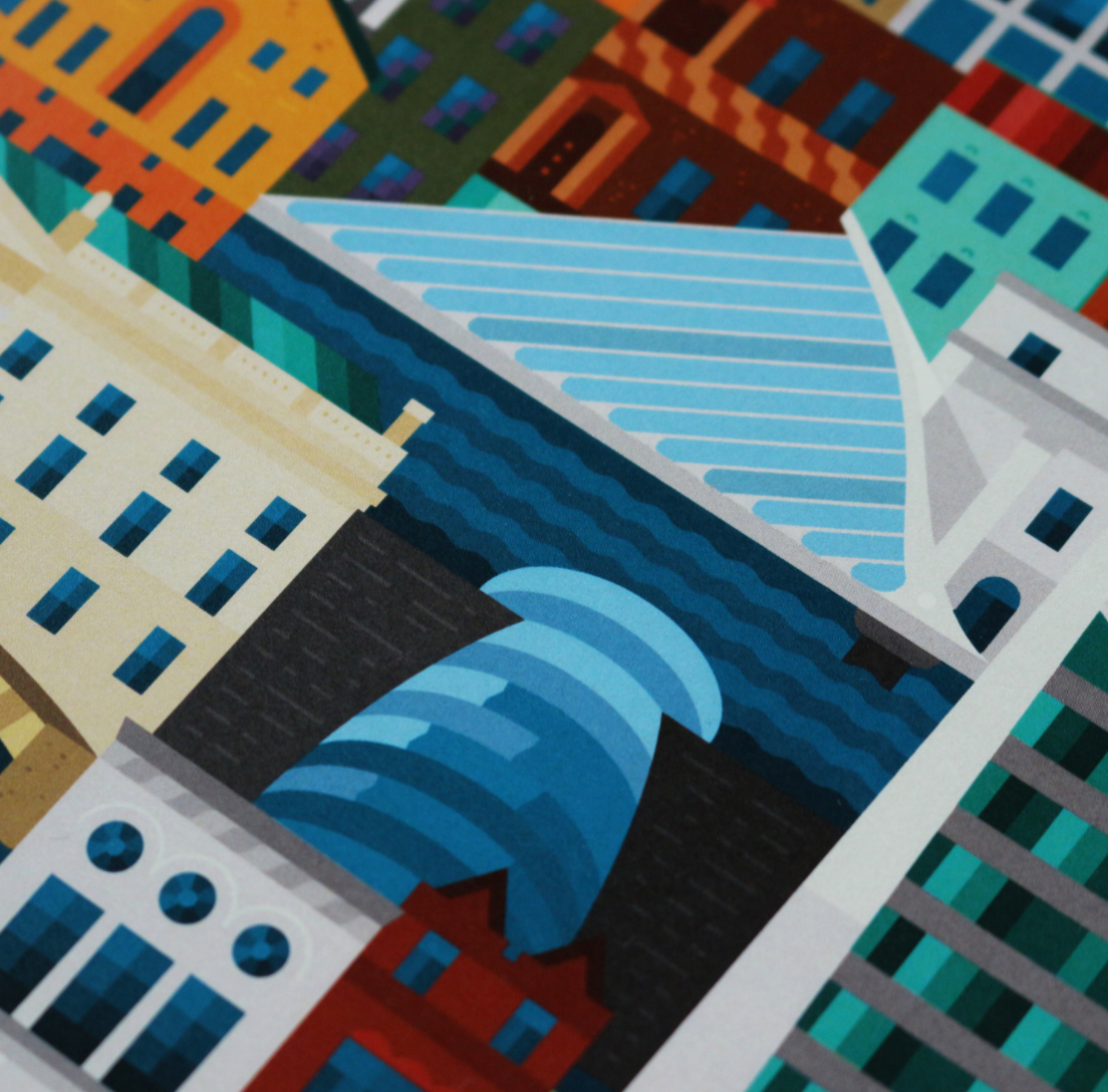 Dublin blockprint wall art with Dublin Castle and the Spire. Unique thank you gift for clients and employees