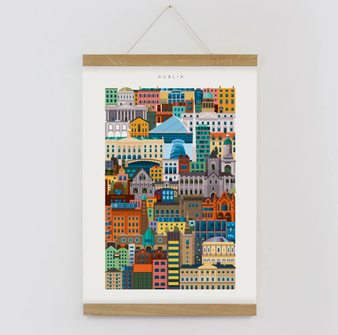 Dublin blockprint artwork. Ideal employee appreciation gift and sustainable office decor.