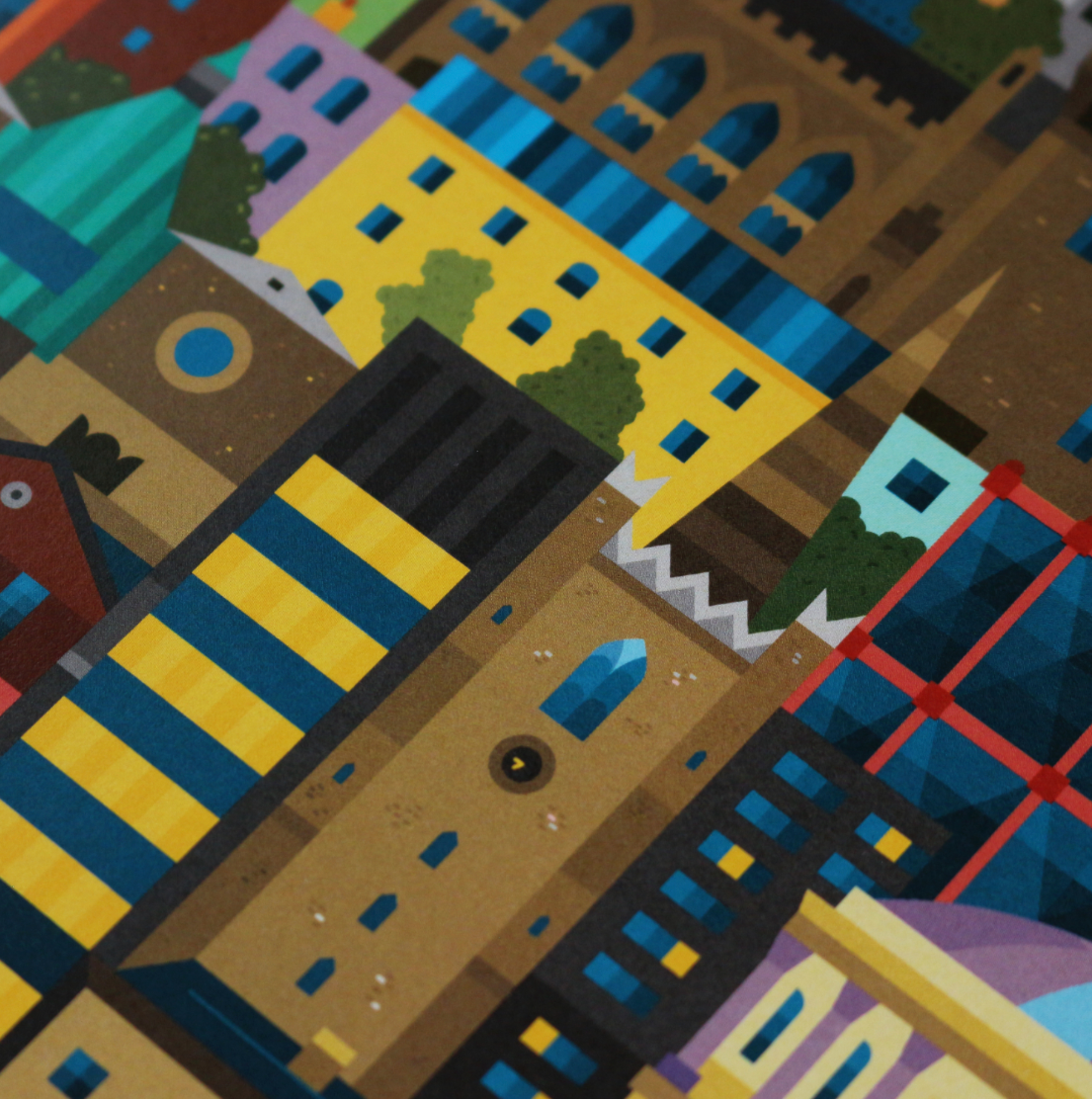 Detail of Dublin blockprint artwork. Ideal employee appreciation gift and sustainable office decor.