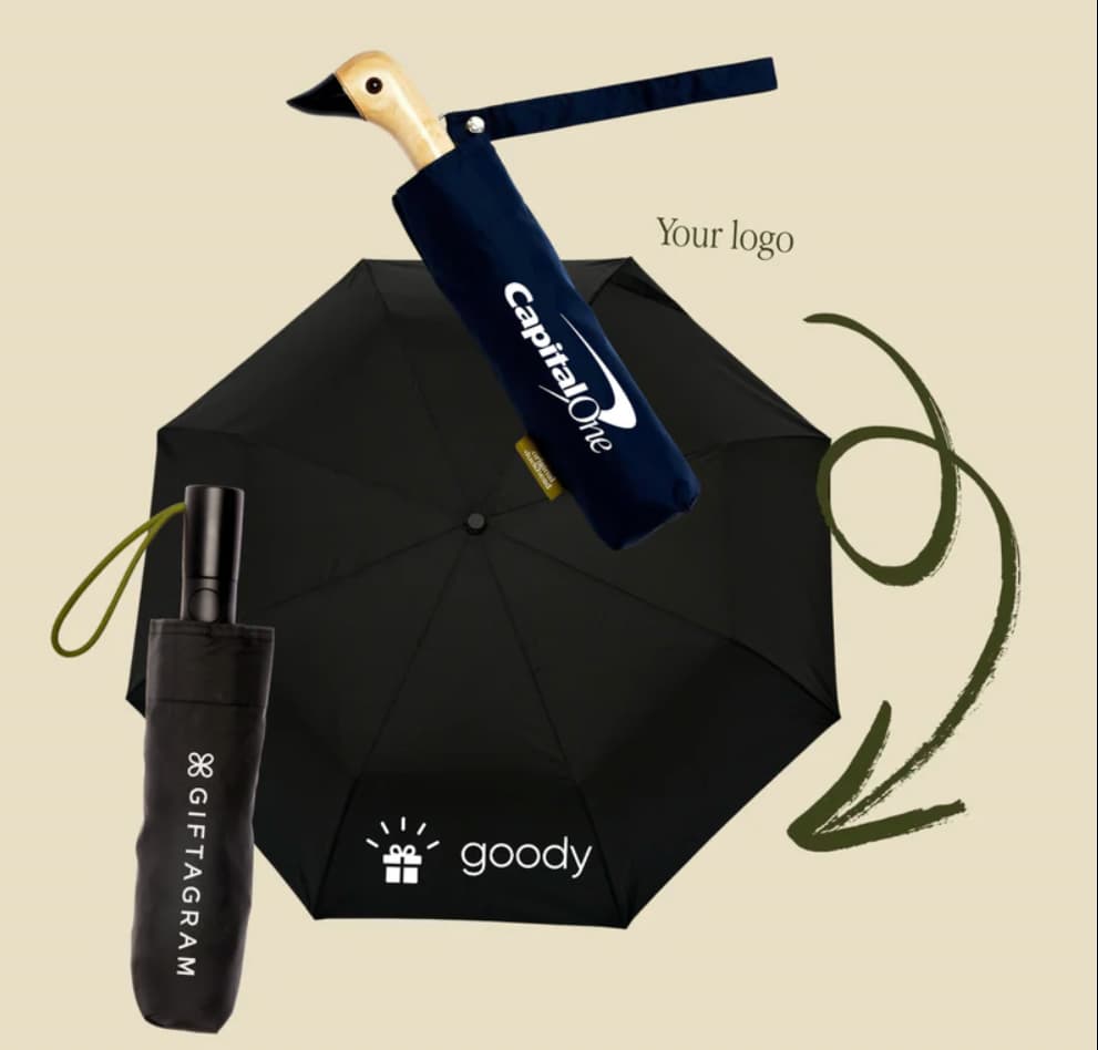 Eco-Friendly Travel Umbrella, showing logo placement detail