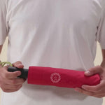Eco-Friendly Travel Umbrella in magenta, showing logo placement