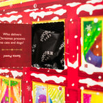 Detail of red popcorn advent calendar. Gifts for employees and clients