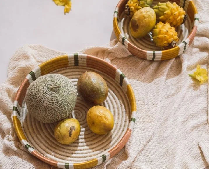 Handwoven fique tray styled in setting, event styling and brand activation for marketing and events teams