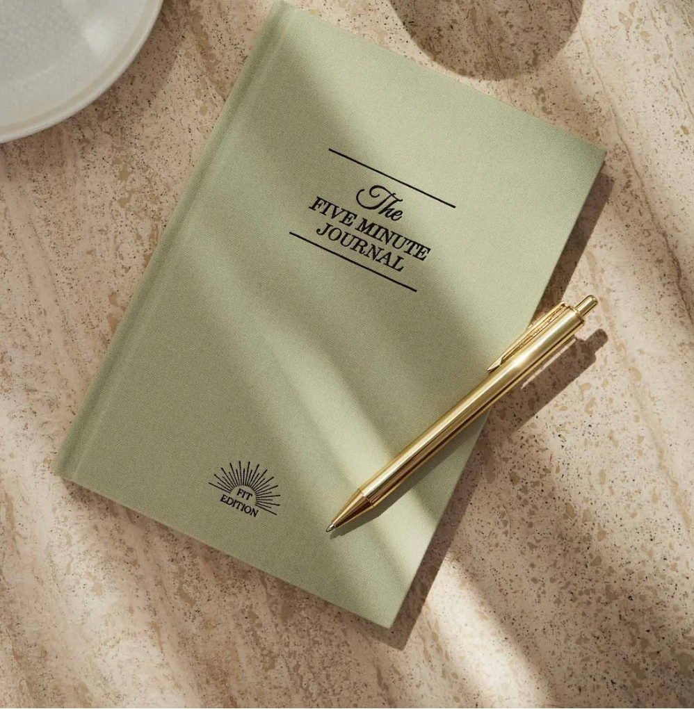 The Five Minute Journal Health & Fitness Edition with custom logo option. Sustainable branded merchandise
