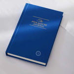 The Five Minute Journal, front cover in blue, showing logo placement